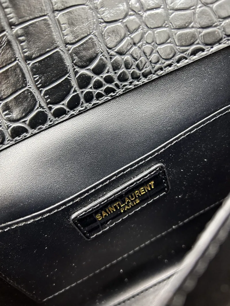 YSL Black Croc Embossed Top Handle Bag 6105 - Image 8