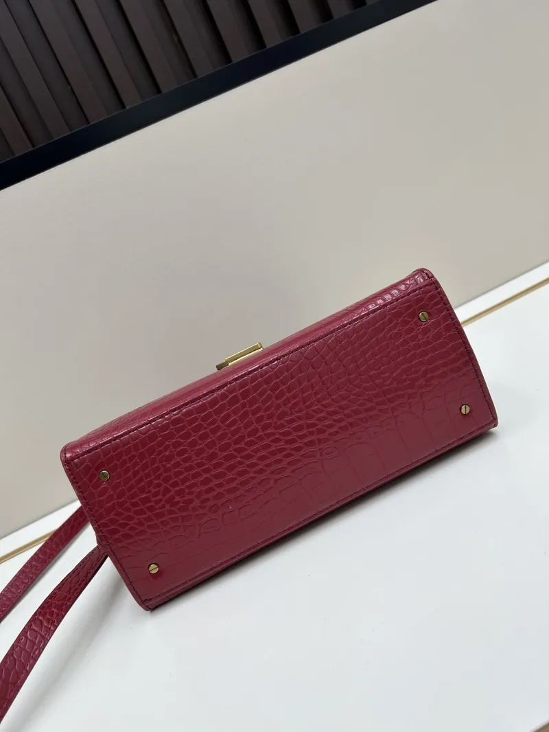 YSL Red Croc Embossed Top Handle Bag 6105 - Image 5