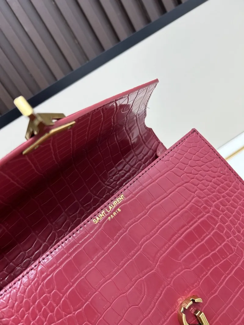 YSL Red Croc Embossed Top Handle Bag 6105 - Image 8