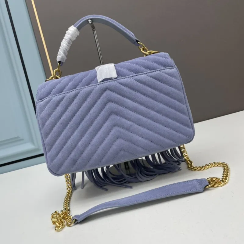 Alternative view of YSL Lavender Suede Fringe Top Handle Bag 680