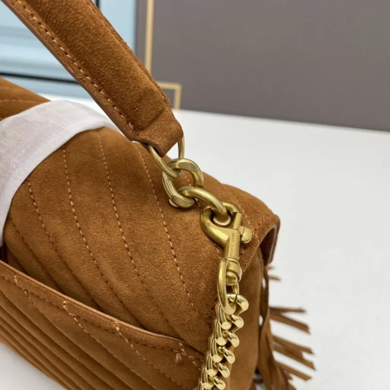 YSL Brown Suede Fringe Top Handle Bag 681 - Image 6