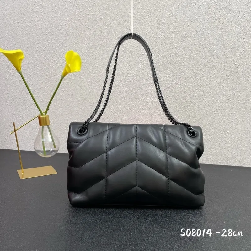 Alternative view of YSL Black Quilted Leather Shoulder Bag S08014 28cm