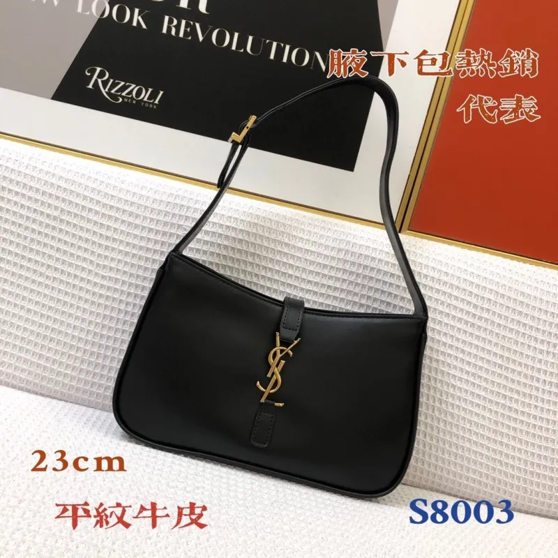 YSL Black Smooth Leather Underarm Bag 23cm S8003