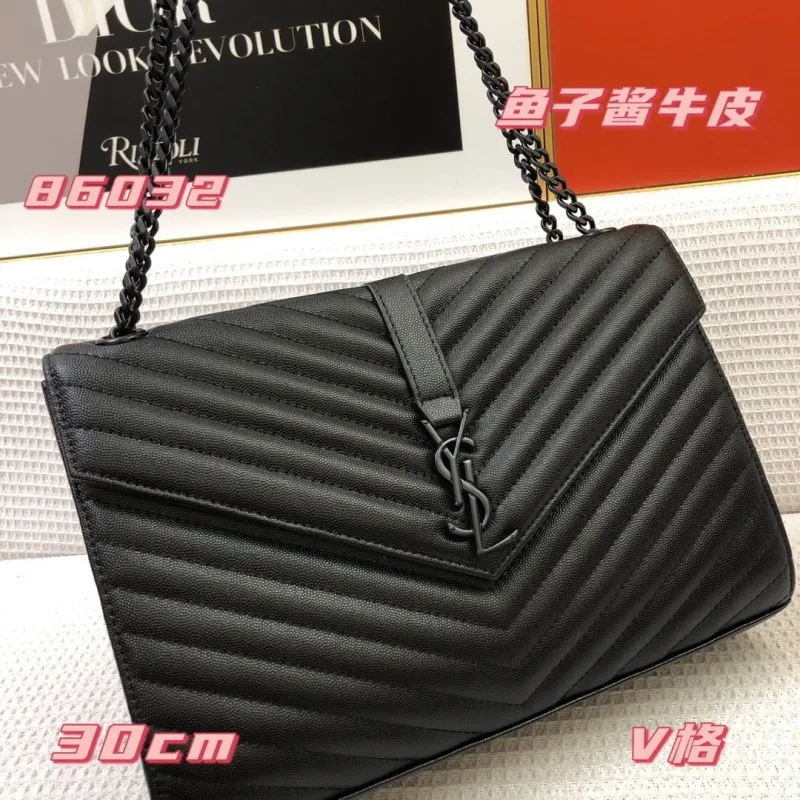 YSL Black Caviar Leather V-Quilted Chain Shoulder Bag 86032 30cm - Image 4