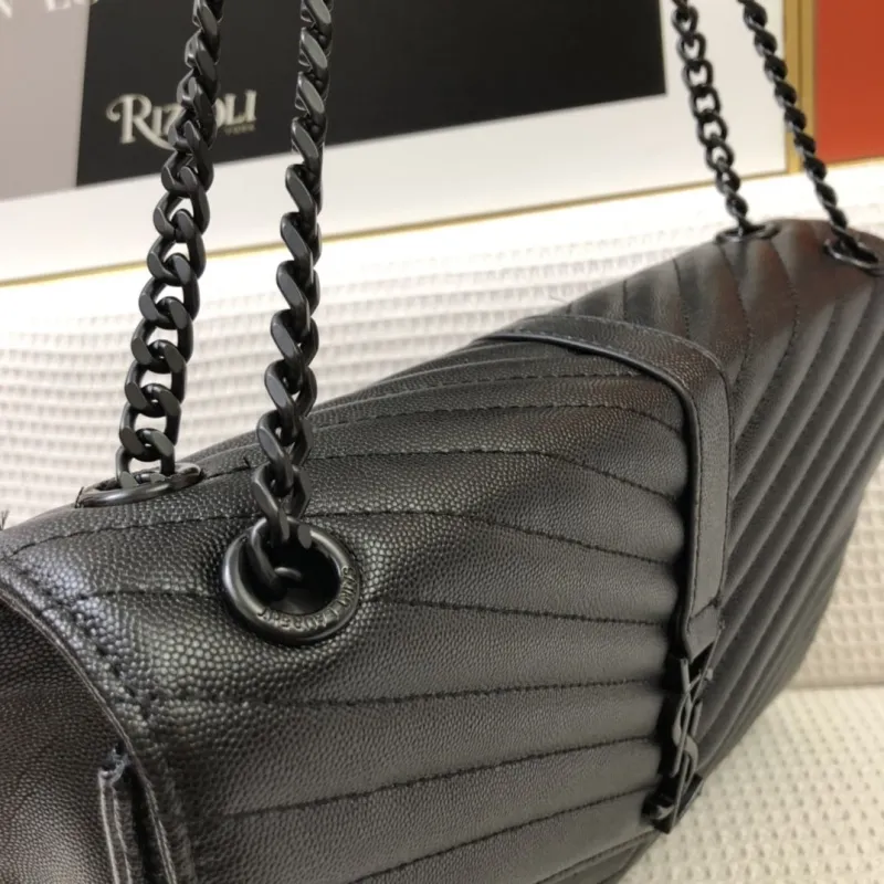 YSL Black Caviar Leather V-Quilted Chain Shoulder Bag 86032 30cm - Image 5