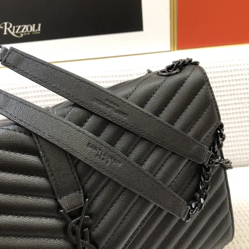 YSL Black Caviar Leather V-Quilted Chain Shoulder Bag 86032 30cm - Image 6