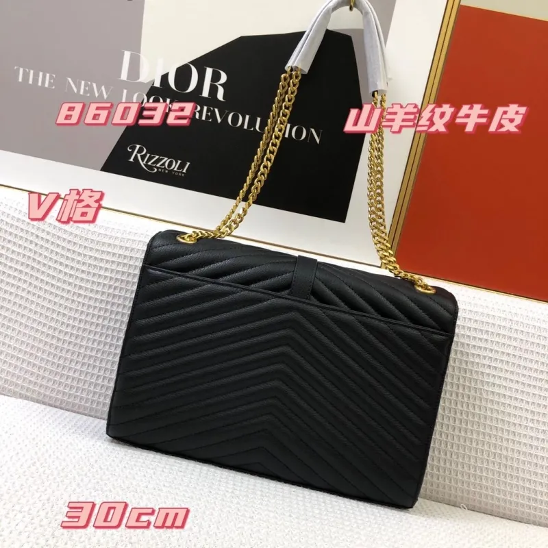 Alternative view of YSL Black Chevron Grained Leather Chain Shoulder Bag 30cm 86032