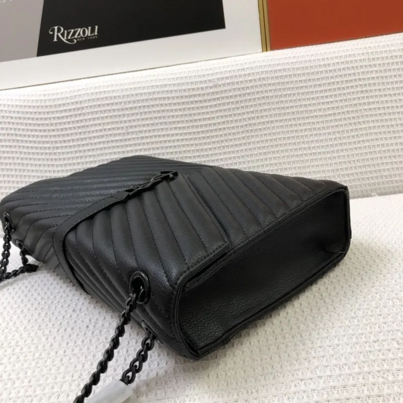 YSL Black V-Quilted Leather Top Handle Bag 86032 30cm - Image 6