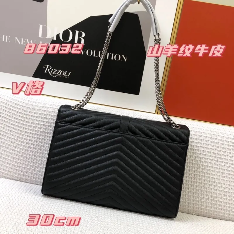 Alternative view of YSL 86032 Black Grained Leather Chain Shoulder Bag 30cm