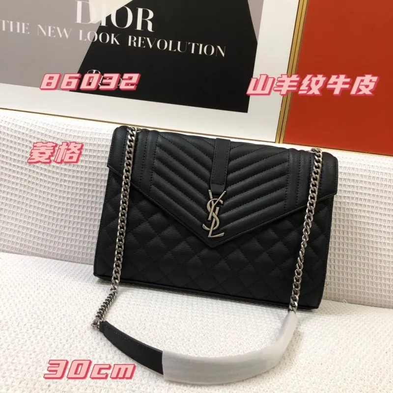 YSL Black Quilted Leather Chain Shoulder Bag 86032 30cm