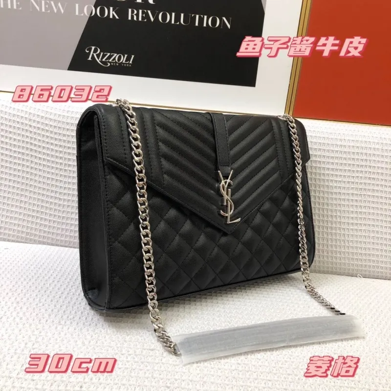 Alternative view of YSL Black Quilted Caviar Leather Chain Shoulder Bag 30cm