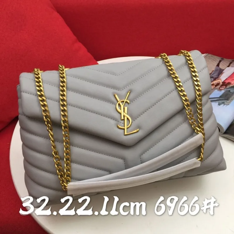 YSL Gray Quilted Chain Shoulder Bag 6966