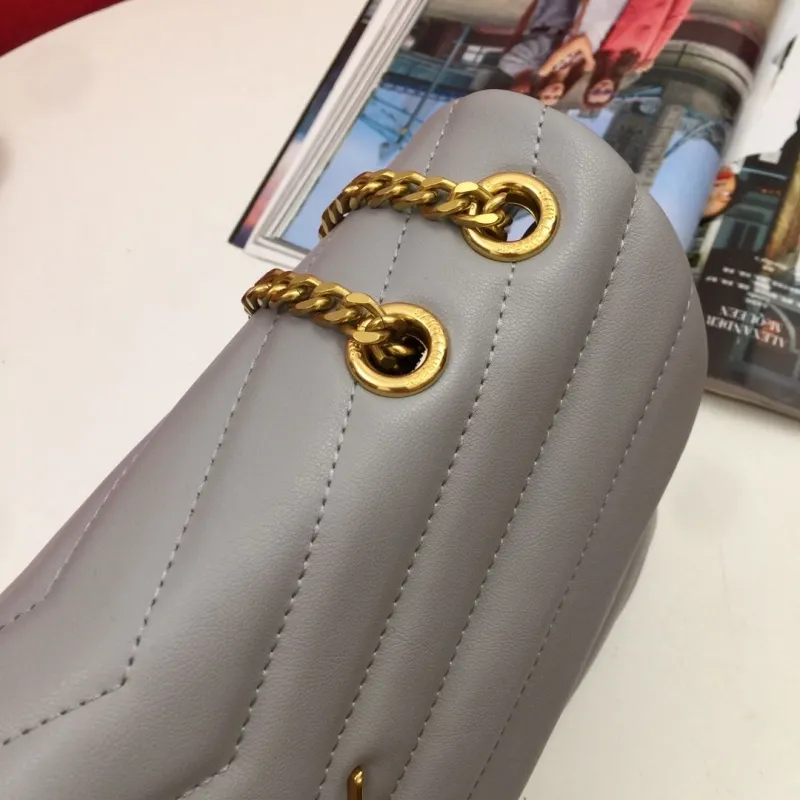 YSL Gray Quilted Chain Shoulder Bag 6966 - Image 4