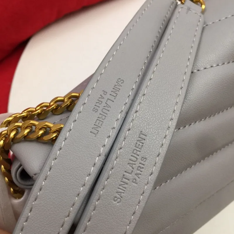 YSL Gray Quilted Chain Shoulder Bag 6966 - Image 6