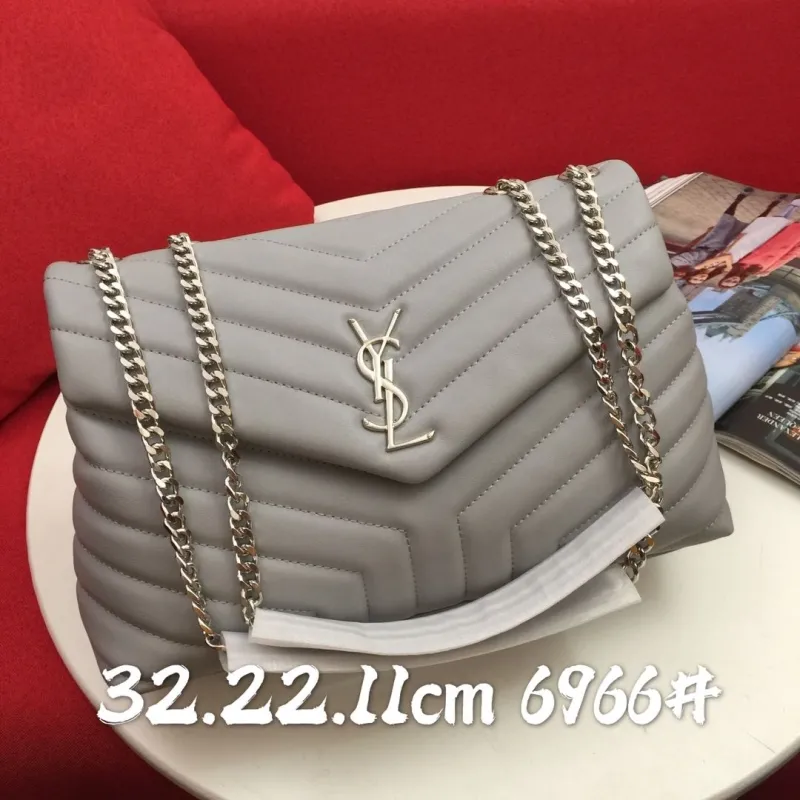 YSL Gray Quilted Chain Top Handle Bag 6966