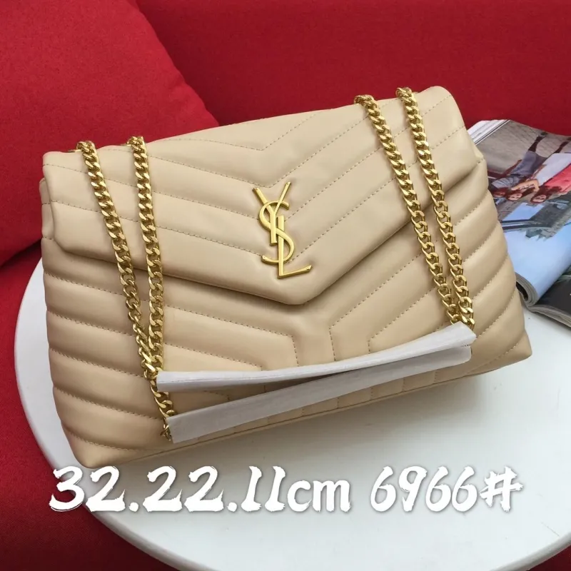 YSL Beige Quilted Chain Shoulder Bag 6966