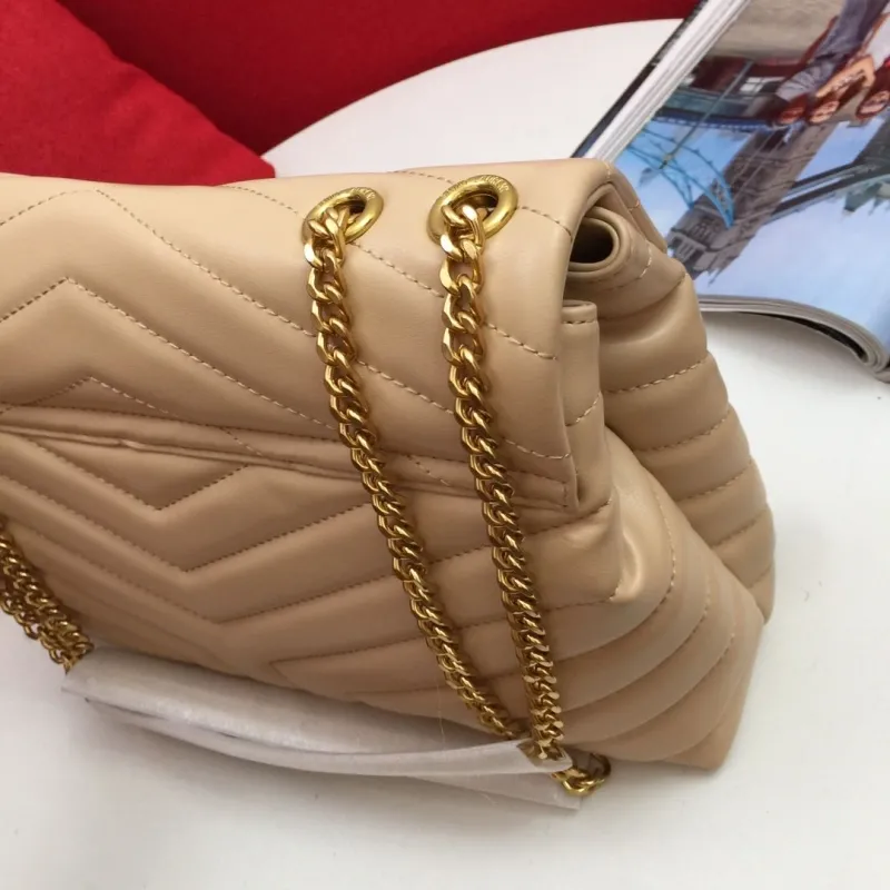 YSL Beige Quilted Chain Shoulder Bag 6966 - Image 5