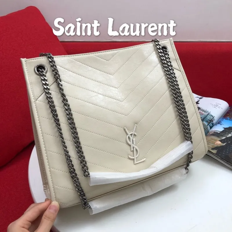 Alternative view of Saint Laurent Cream Top Handle Tote Bag 709