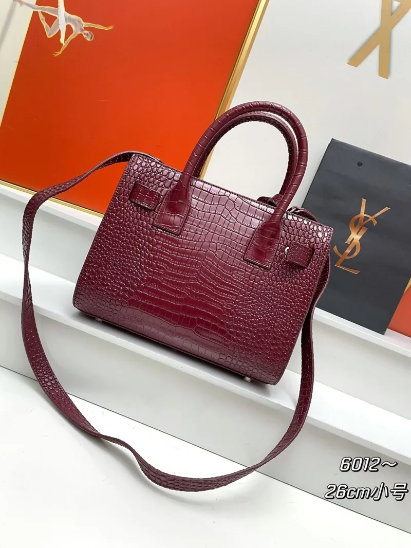 Alternative view of YSL Burgundy Crocodile Embossed Top Handle Bag 26cm Small