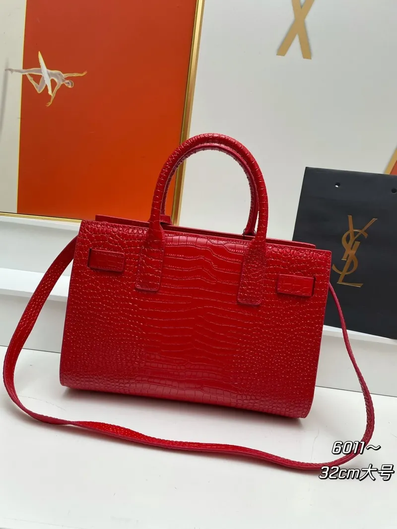 Alternative view of YSL Red Crocodile Embossed Top Handle Bag 716 32cm Large