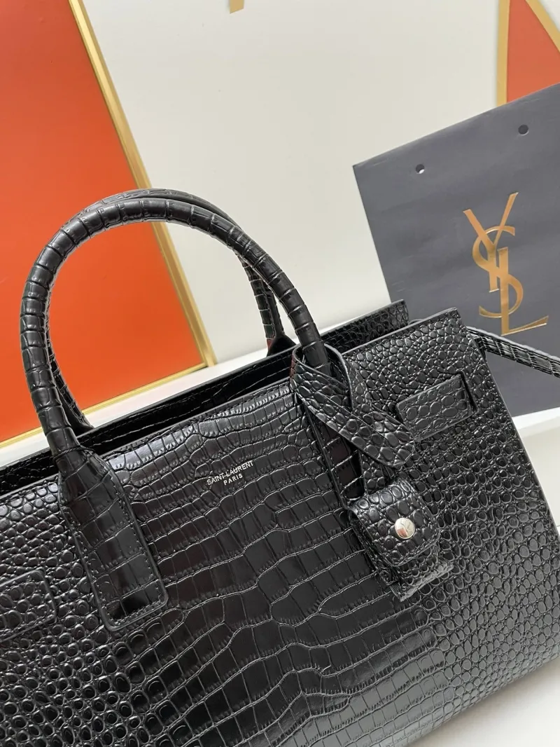 YSL 6011 Black Croc Embossed Top Handle Bag 32cm Large - Image 3