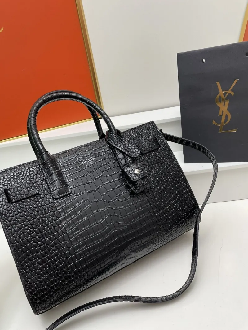 YSL 6011 Black Croc Embossed Top Handle Bag 32cm Large - Image 5