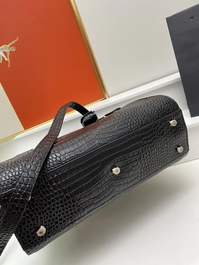 YSL 6011 Black Croc Embossed Top Handle Bag 32cm Large - Image 6