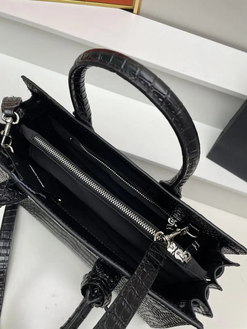 YSL 6011 Black Croc Embossed Top Handle Bag 32cm Large - Image 7