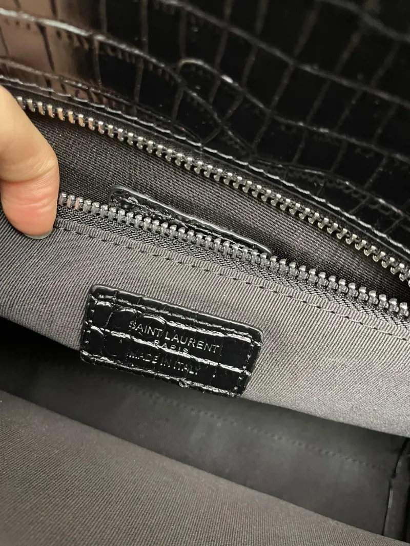 YSL 6011 Black Croc Embossed Top Handle Bag 32cm Large - Image 8