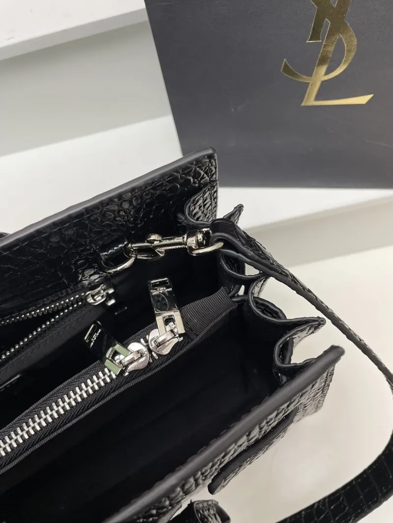 YSL 6011 Black Croc Embossed Top Handle Bag 32cm Large - Image 9