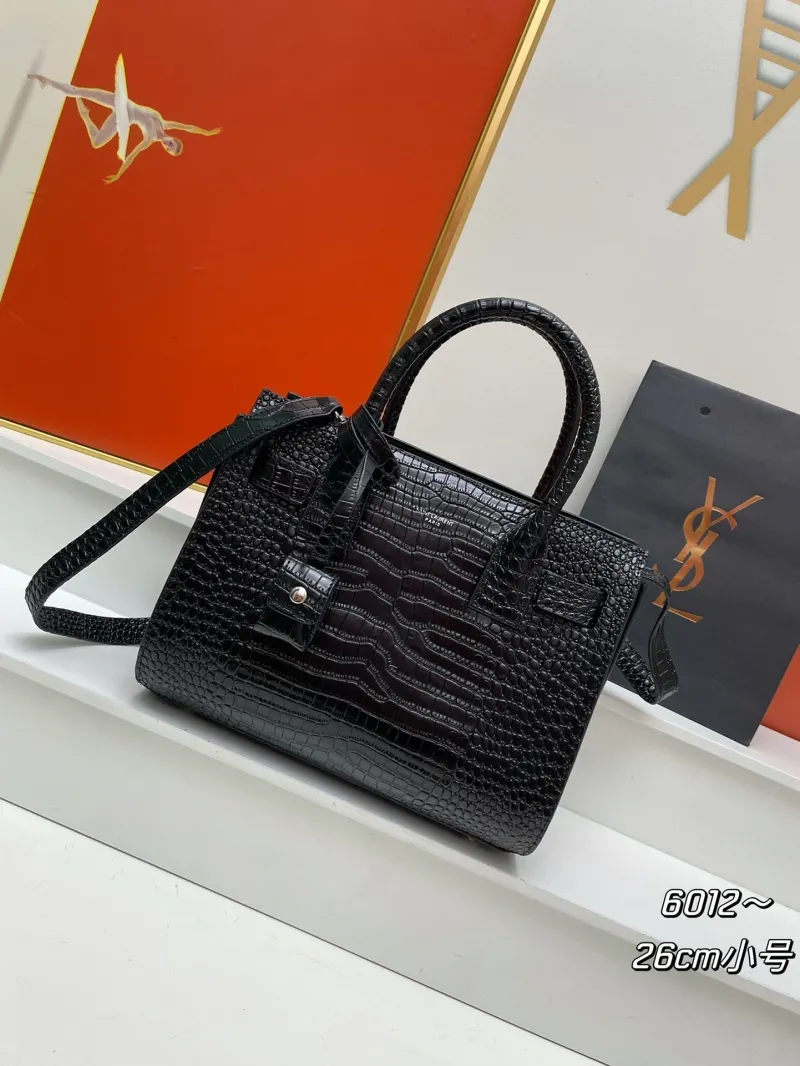 YSL Black Crocodile Top Handle Bag 6012 Small