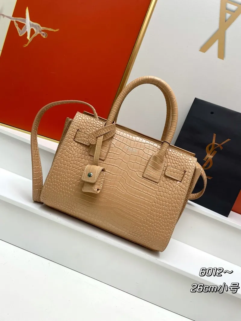 YSL Beige Crocodile Top Handle Bag 6012 Small 26cm