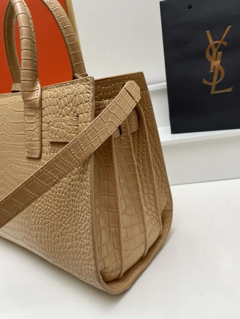 YSL 6011 Croc Embossed Beige Top Handle Bag 32cm Large - Image 3