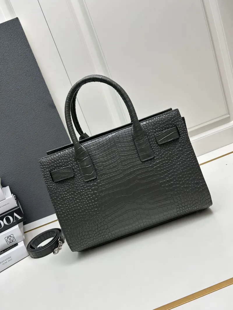 YSL Dark Gray Croc Embossed Top Handle Bag 722 - Image 3