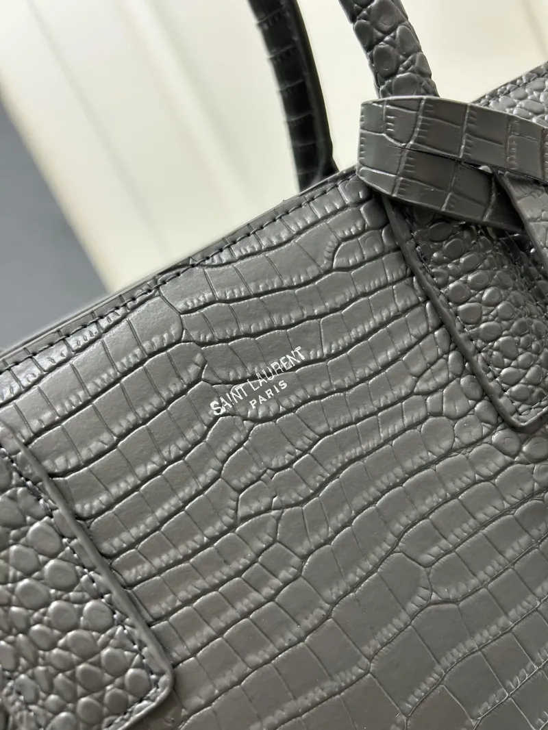 YSL Dark Gray Croc Embossed Top Handle Bag 722 - Image 4