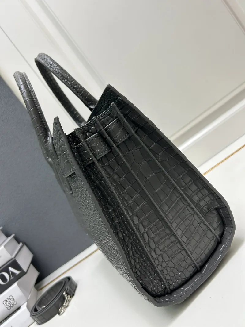 YSL Dark Gray Croc Embossed Top Handle Bag 722 - Image 6