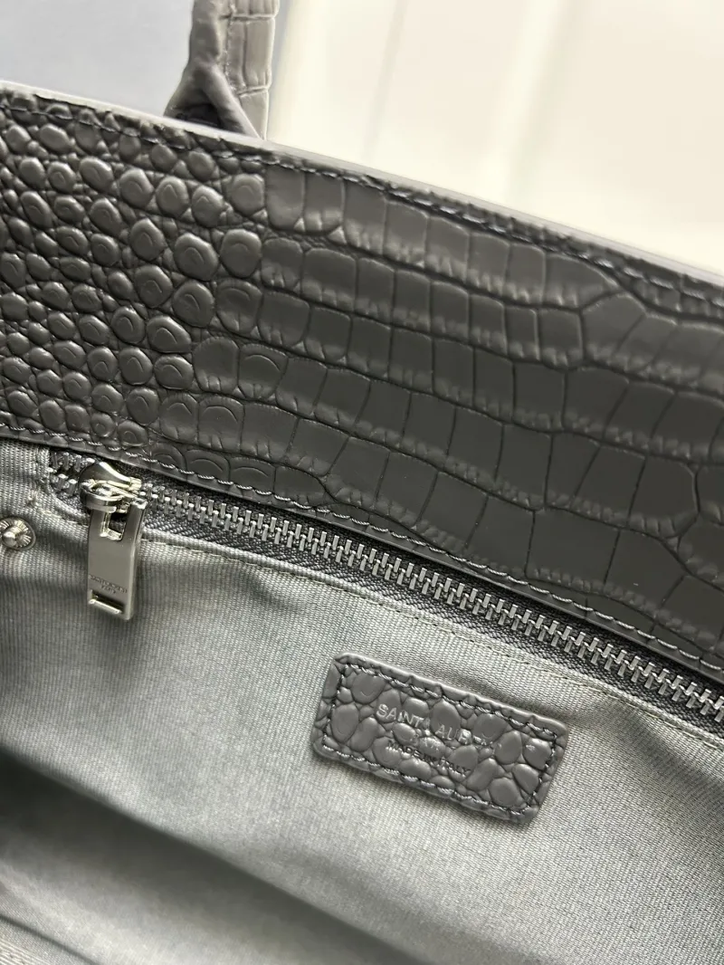 YSL Dark Gray Croc Embossed Top Handle Bag 722 - Image 9