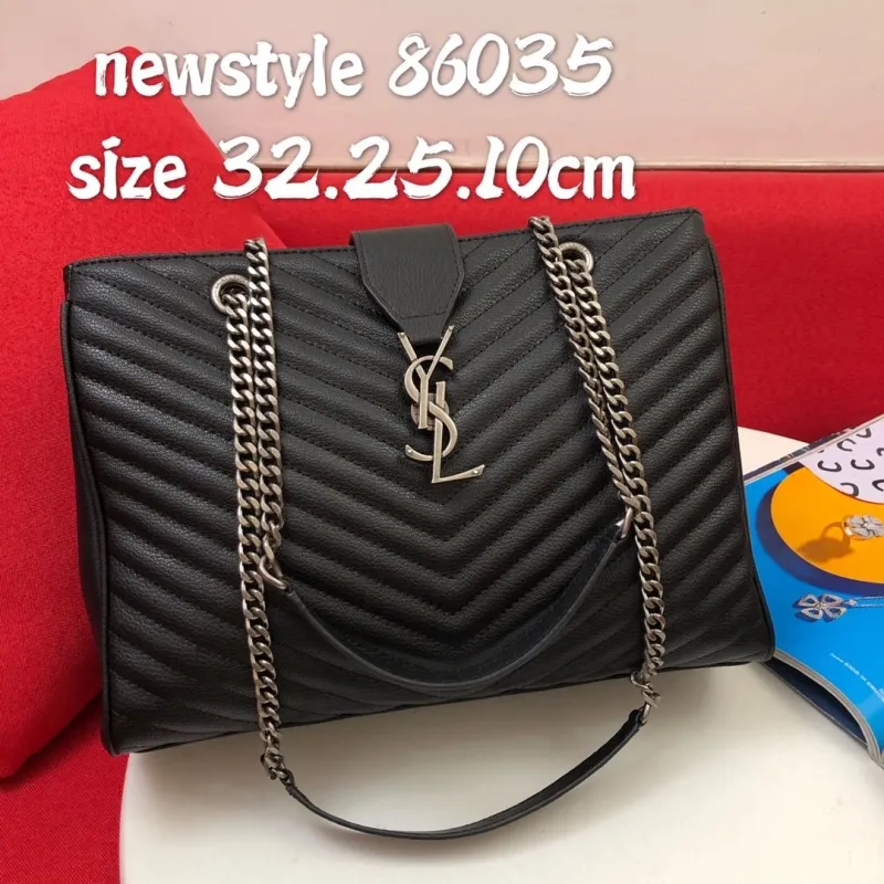 YSL Black Chevron Quilted Tote Bag 86035 Size 32x25x10cm