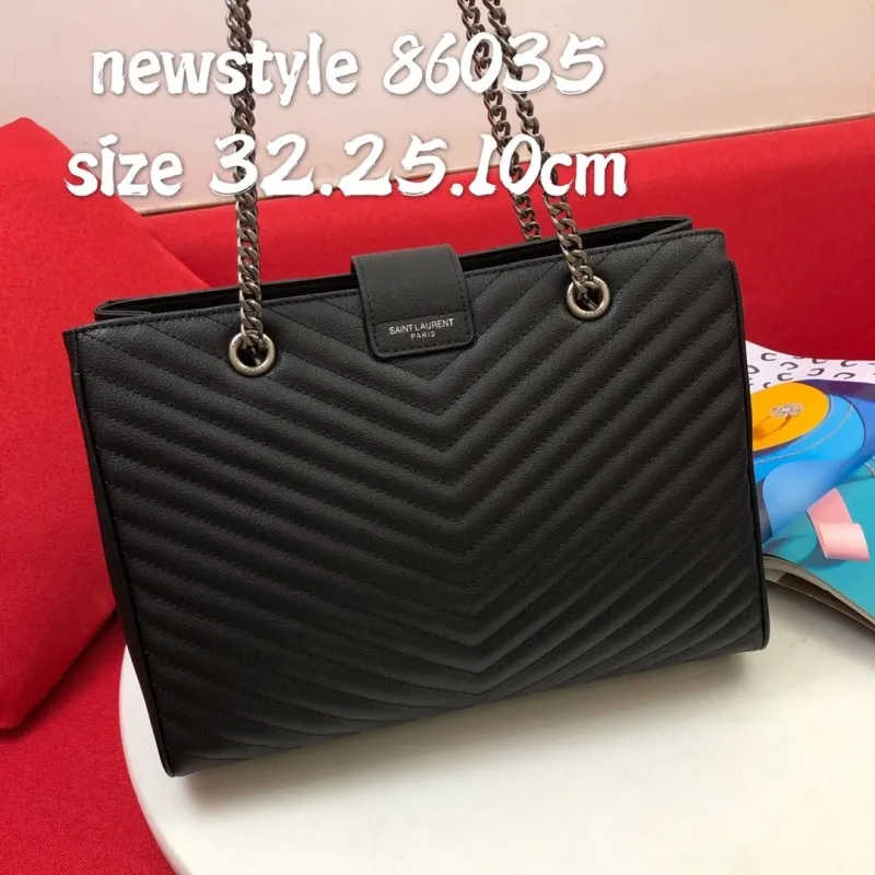 YSL Black Chevron Quilted Tote Bag 86035 Size 32x25x10cm - Image 3