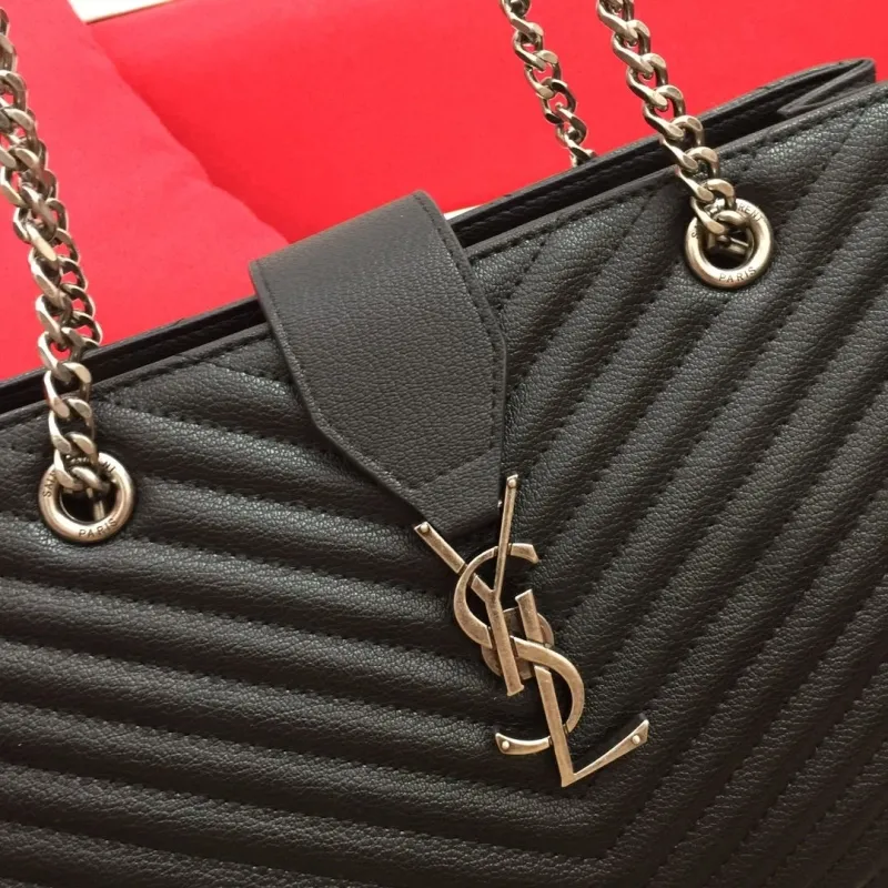 YSL Black Chevron Quilted Tote Bag 86035 Size 32x25x10cm - Image 4