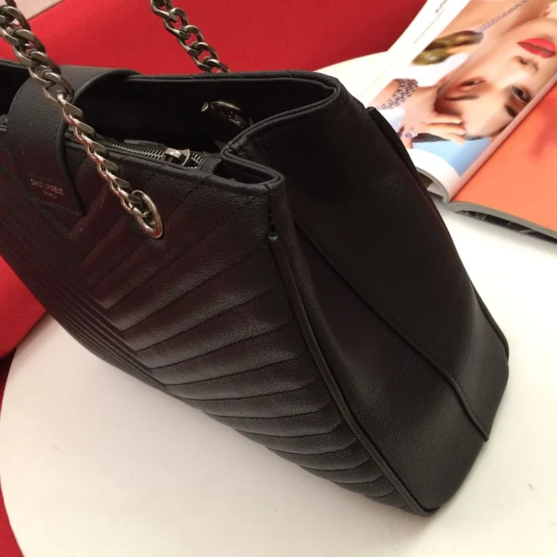 YSL Black Chevron Quilted Tote Bag 86035 Size 32x25x10cm - Image 6