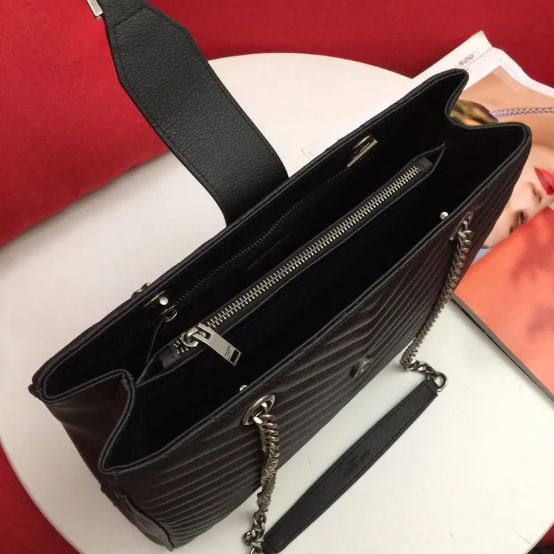 YSL Black Chevron Quilted Tote Bag 86035 Size 32x25x10cm - Image 8