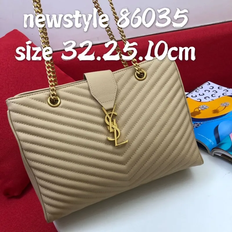 Alternative view of YSL Beige Quilted Chain Tote Bag 86035