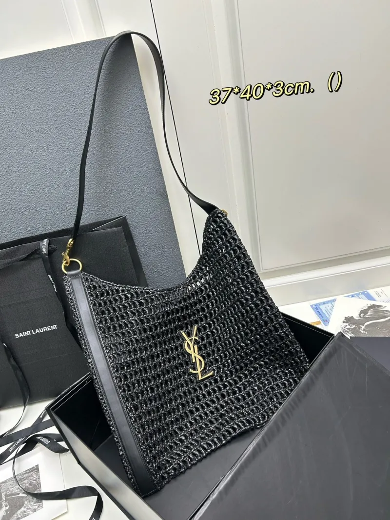 YSL Black Woven Hobo Shoulder Bag