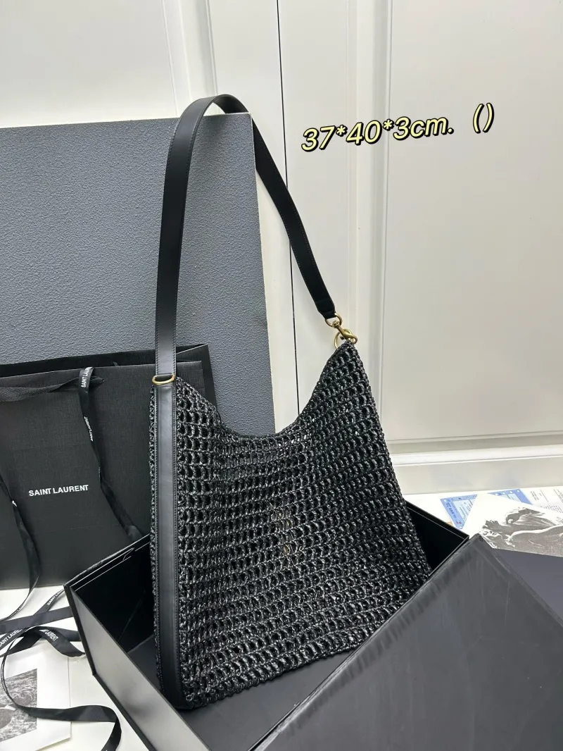 Alternative view of YSL Black Woven Hobo Shoulder Bag