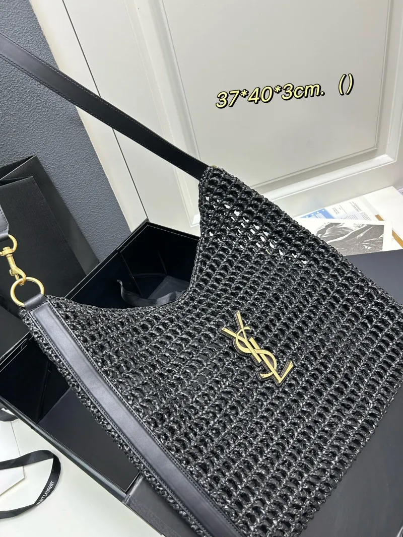 YSL Black Woven Hobo Shoulder Bag - Image 3