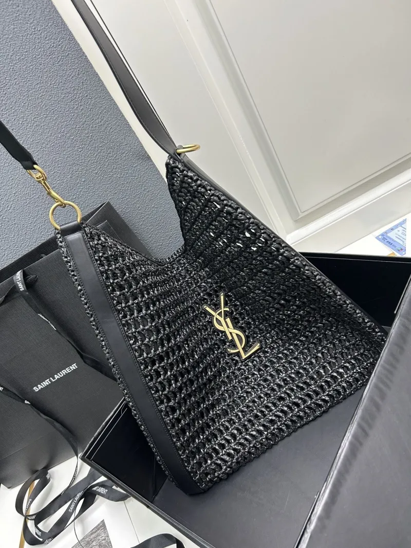 YSL Black Woven Hobo Shoulder Bag - Image 7