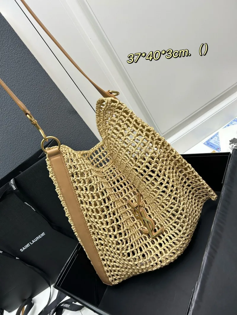 YSL Beige Raffia Hobo Shoulder Bag - Image 3
