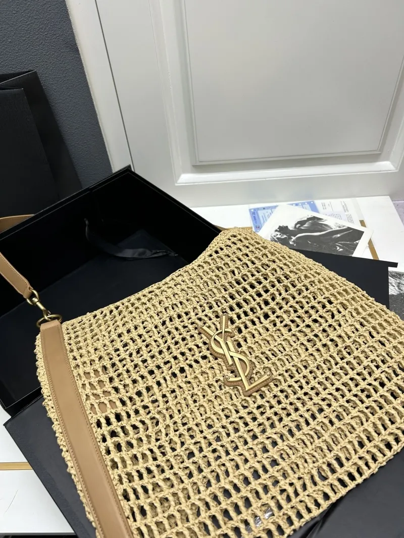 YSL Beige Raffia Hobo Shoulder Bag - Image 4