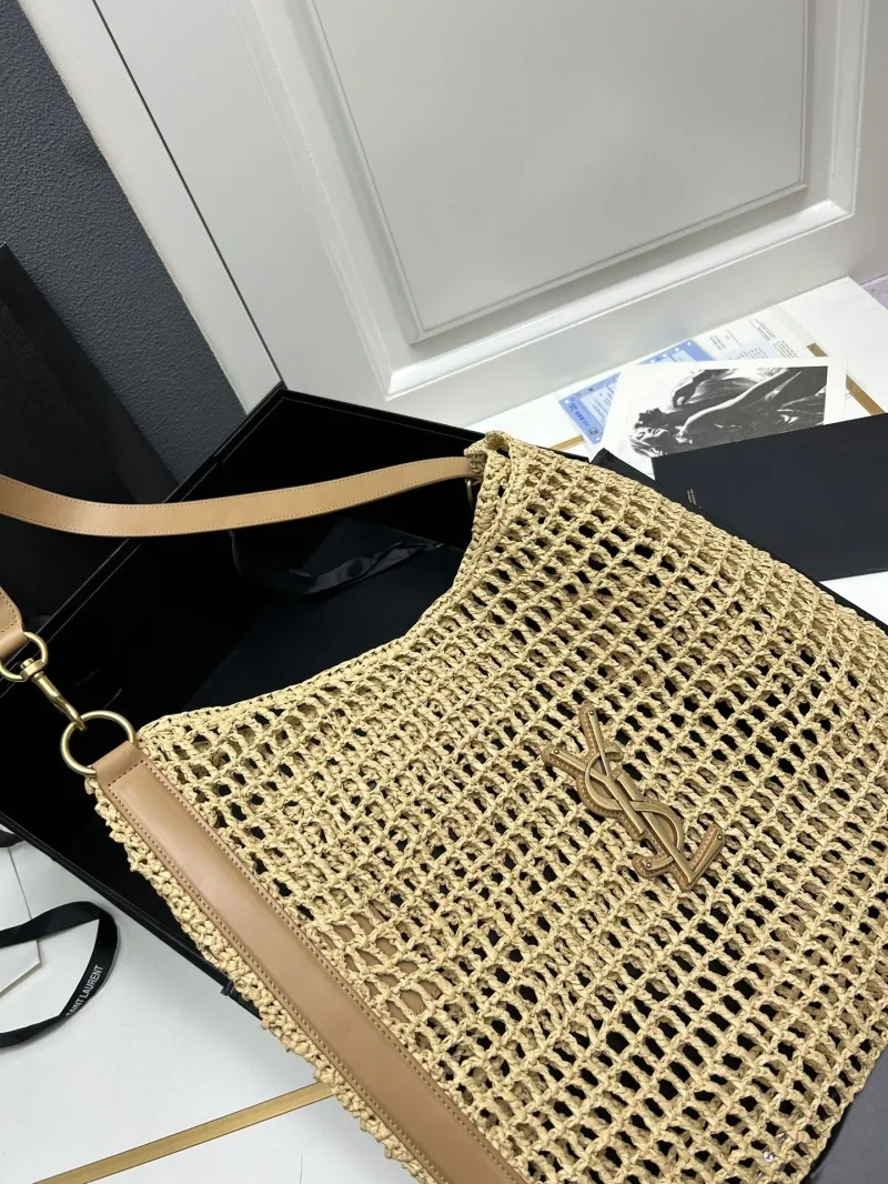YSL Beige Raffia Hobo Shoulder Bag - Image 5